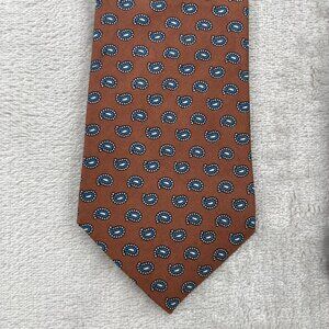 Vintage Harrods of London Paisley Print 100% Silk Tie Made in England Brown Blue